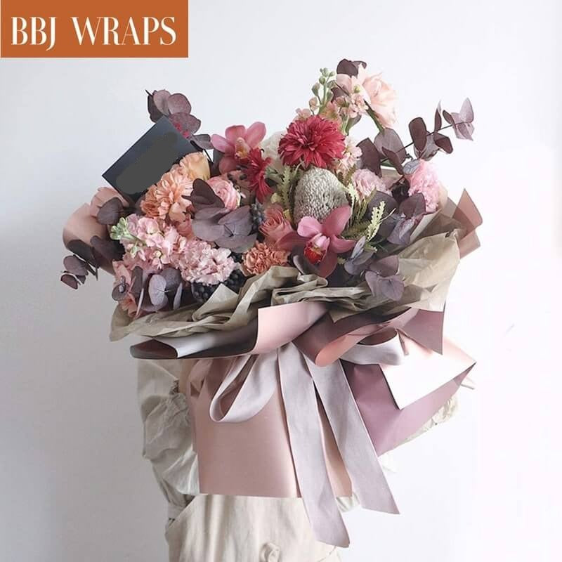 Bbj Wraps Waterproof Floral Wrapping Paper Sheets Fresh Flowers Bouquet Gift Packaging Korean Florist Supplies, 20 Sheets (Lotus Pink)