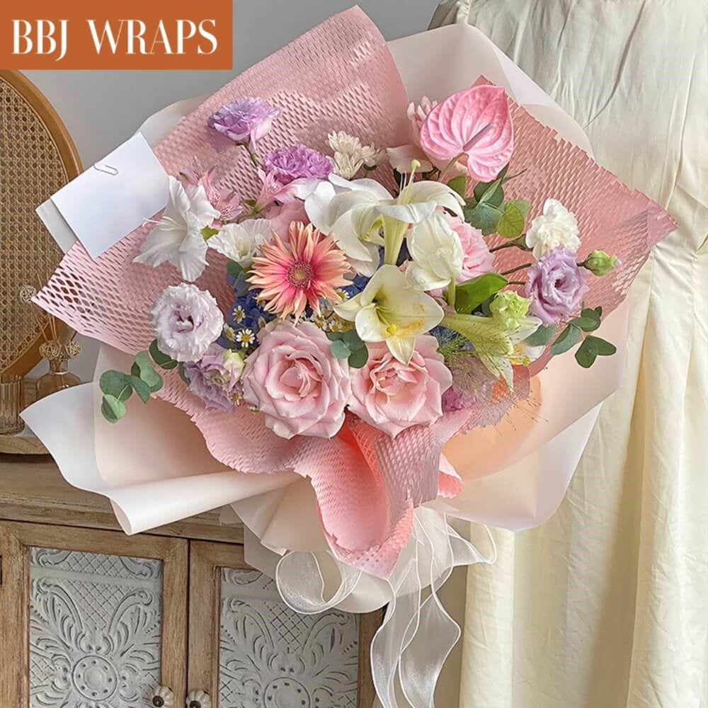 BBJ WRAPS Plastic Flower Wrapping Paper with Line Waterproof Floral Bouquet  Wrapping Paper for Florist Supplies on Valentine's, Mother's Day