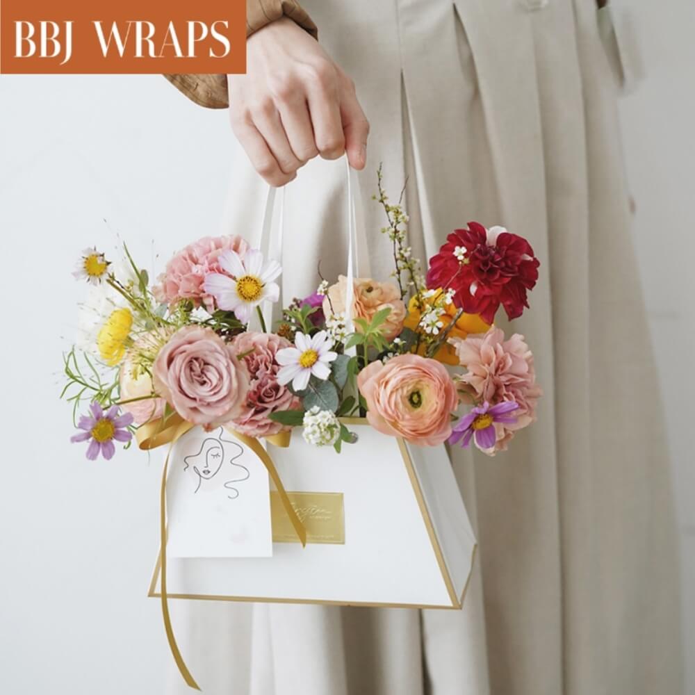 Flower Bouquet Tote Bag, Valentine's Day Flower Shop Gift Paper Bag, 5Pcs