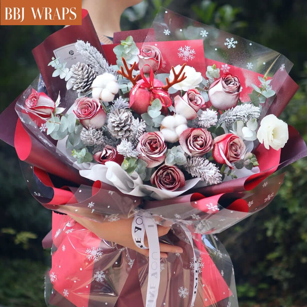 BBJ WRAPS Waterproof Floral Wrapping Paper Sheets Fresh Flowers Bouquet  Gift Packaging Korean Florist Supplies, 20 Sheets (Pink)