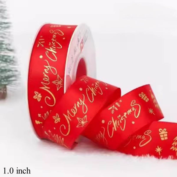 1cm Printed Satin Christmas Ribbon For Gift Wrapping Decoration And Present  Packaging
