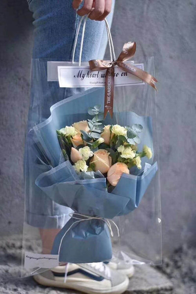 BBC Clear Flower Bouquet Bags with Handle Florist Shop Packaging Supplies, 5 Pcs