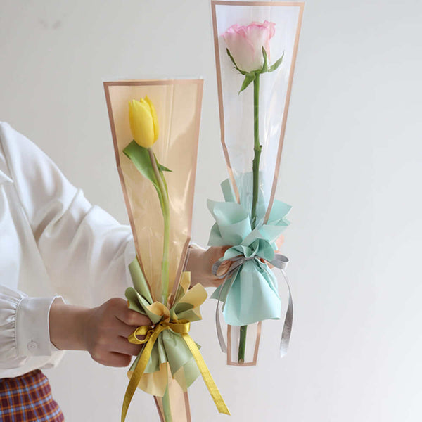 Single Rose Sleeve Flower Packaging Bag, Waterproof Rose Wrapping