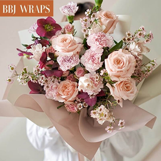 Bbj Wraps Korean Flower Wrapping Paper Matte Black White Frame Floral Bouquet Wrap for Florist Supplies, 23.6x23.6 inch - 20 Sheets