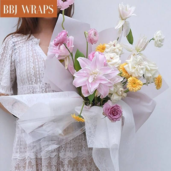Hand-drawn Floral Tissue Paper Non-woven Flower Korean Wrapping Paper,  23x18 Inch - 45 Sheets