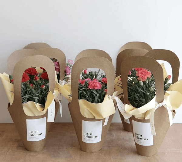 LAHONI 20 Pieces Creative Handle Kraft Paper Flowers Gift Bags, Brown Bouquet Wrapping Bag Florist Presents Flower Arrangement Bag for Home Decor