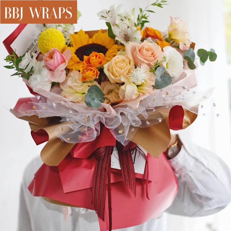 Hearts Golden Mesh Flower Bouquet Wrapping Roll｜BBJ WRAPS