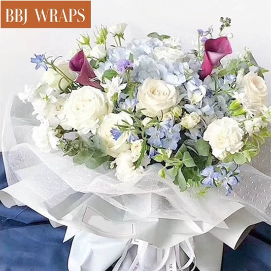 FWSA Wraps Black Korean Fresh Flower Wrapping Mesh Paper Bouquet Floral Packaging Paper Wrinkled Wavy Net Yarn Valentine's Day Flower Shop Supplies Wedding
